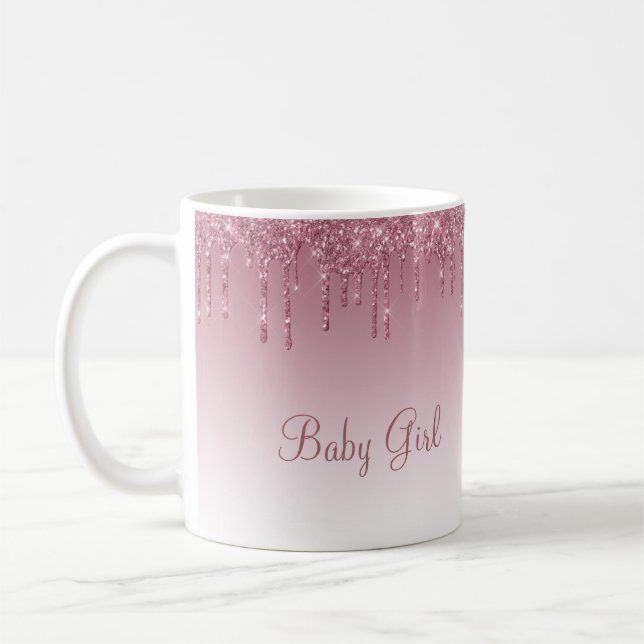 Girly Rose Gold Pink Glitter Script Sparkles Coffee Mug (Left)