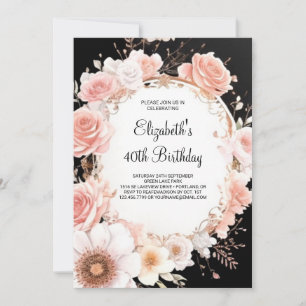 Girly Rose Gold Printable 40th Birthday Invitation