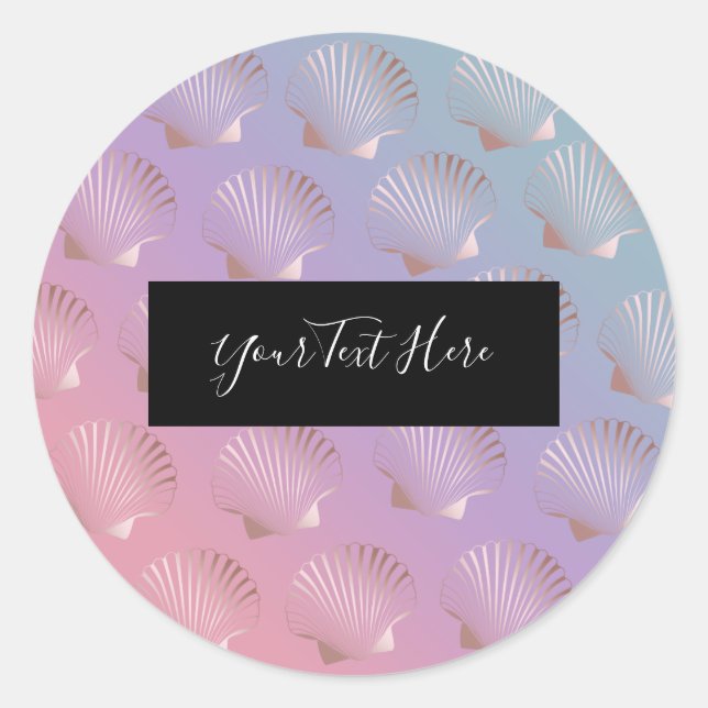 Girly rose gold seashell pattern colourful gradien classic round sticker (Front)