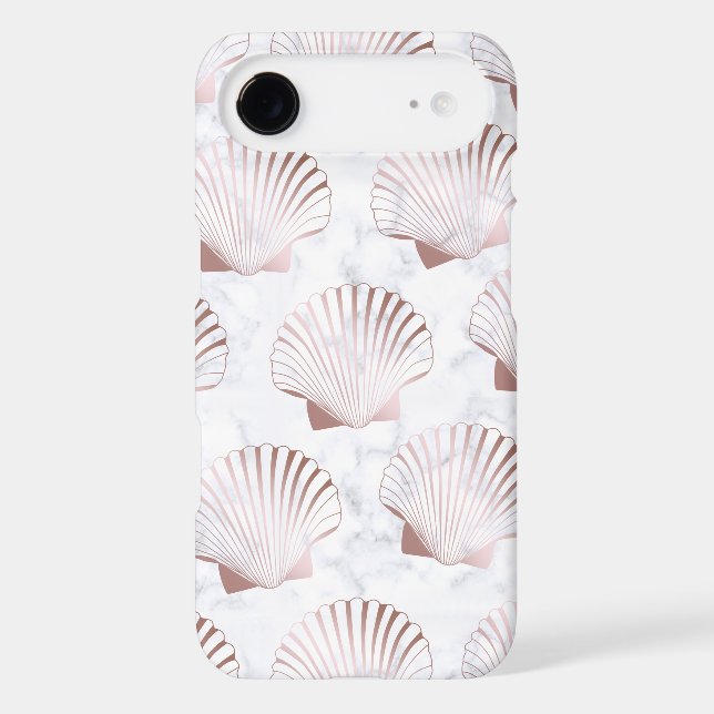 Girly rose gold seashell pattern & white marble Case-Mate iPhone case (Back)