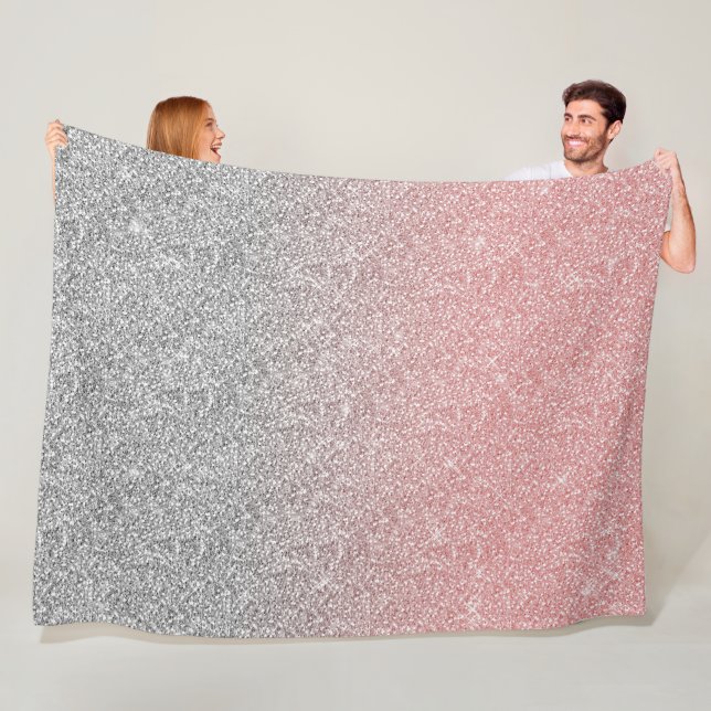 Girly Rose Gold Silver Glitter Ombre Design Fleece Blanket (In Situ)