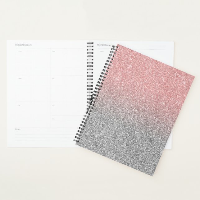 Girly Rose Gold Silver Glitter Ombre Design Planner (Display)