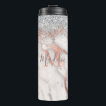 Girly Rose Gold Silver Marble Monogrammed Name Thermal Tumbler<br><div class="desc">Girly Rose Gold Marble with a touch of silver glitter,  your initial and name.</div>