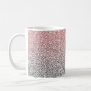 Girly Rose Gold & Silver Ombre Glitter Design Coffee Mug