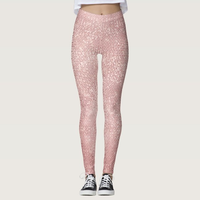 Girly Rose Gold Sparkle Glam Leggings (Front)