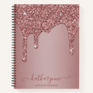 Girly Rose Gold Sparkle Glitter Drips Appointment Notebook