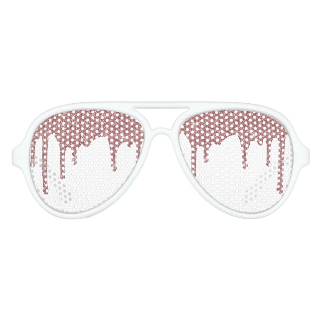 Girly Rose Gold Sparkle Glitter Drips Aviator Sunglasses (Front)
