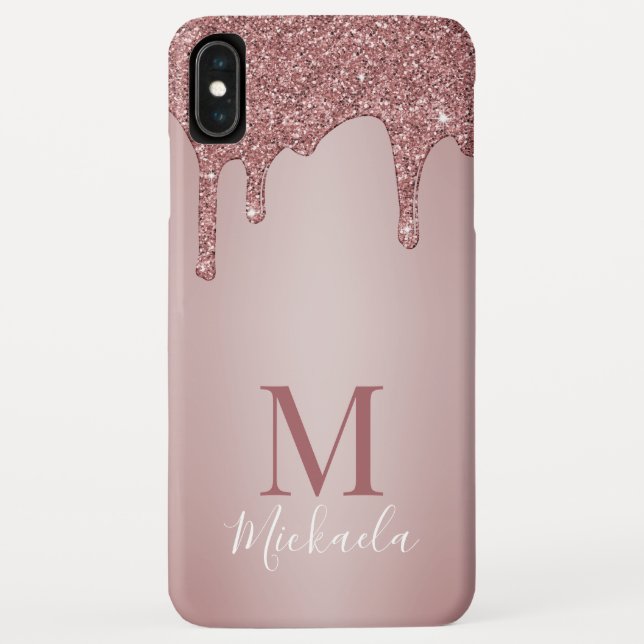 Girly Rose Gold Sparkle Glitter Drips Monogram Case-Mate iPhone Case (Back)