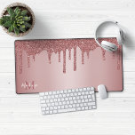 Girly Rose Gold Sparkle Glitter Drips Monogram Desk Mat<br><div class="desc">Girly Rose Gold Sparkle Glitter Drips Monogram Mouse Pad Desk Mat with our trendy faux glitter drips in blush pink/rose gold. Please contact us at cedarandstring@gmail.com if you need assistance with the design or matching products.</div>