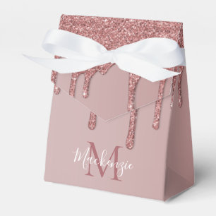 Girly Rose Gold Sparkle Glitter Drips Monogram Favour Box