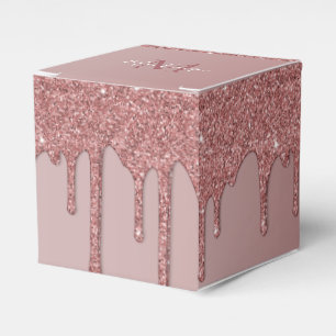 Girly Rose Gold Sparkle Glitter Drips Monogram Favour Box