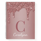 Girly Rose Gold Sparkle Glitter Drips Monogram