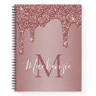 Girly Rose Gold Sparkle Glitter Drips Monogram