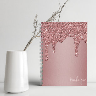 Girly Rose Gold Sparkle Glitter Drips Personalised Notebook