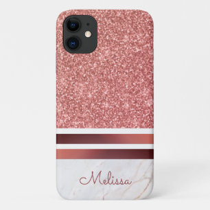 Girly Rose Gold Stripes Faux Glitter with Name Case-Mate iPhone Case