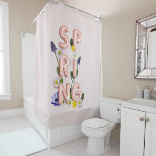 Girly Rose Gold Trendy Flower SPRING Typography Shower Curtain