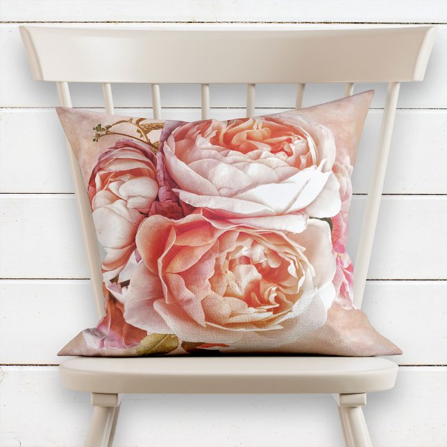 Girly Rose Peony Elegant Modern Watercolor Floral Cushion (Creator Uploaded)