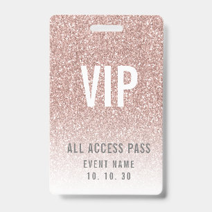 Girly Rose Pink Glitter Female VIP Access Event ID Badge