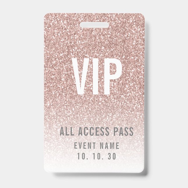 Girly Rose Pink Glitter Female VIP Access Event ID Badge (Front)
