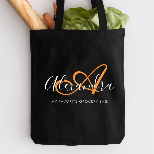 Girly Saffron Orange Elegant Script Name Monogram Tote Bag (Girly Saffron Orange Elegant Script Name Monogram Tote Bag)