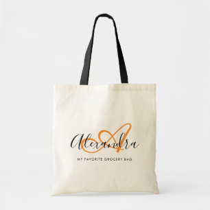 Girly Saffron Orange Elegant Script Name Monogram Tote Bag