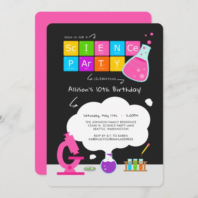 Girly Science Party Invitation (Front/Back)