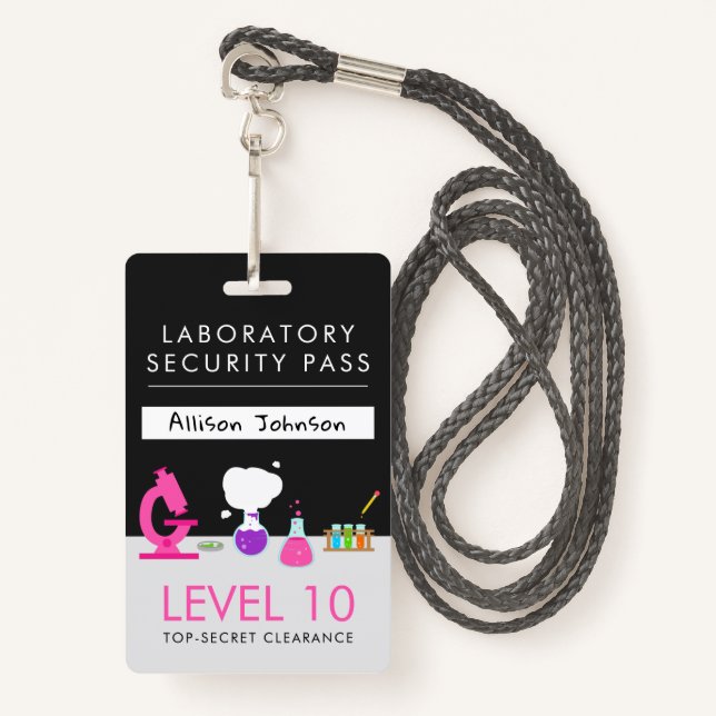 Girly Science Party Security Pass ID Badge (Front with Lanyard)