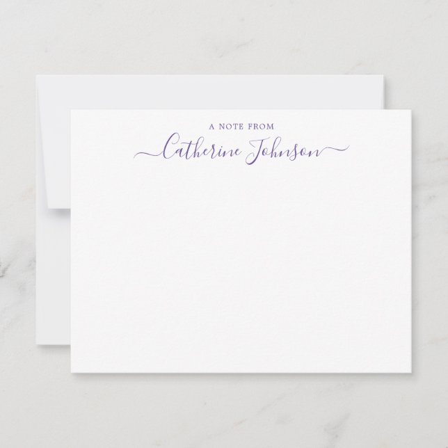 Girly Script Calligraphy A Note From Purple Violet Card (Front)