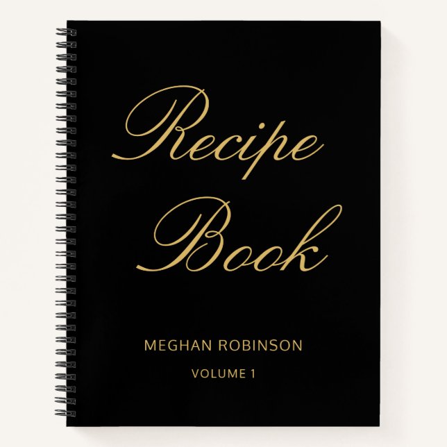 Girly Script Cookbook Black Personalised Recipe Notebook (Front)