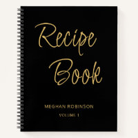 Girly Script Cookbook Black Personalised Recipe