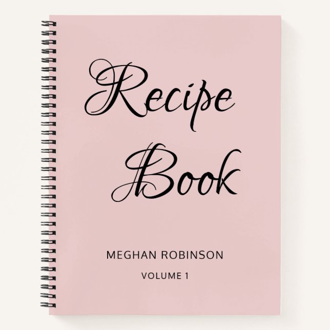 Girly Script Cookbook Blush Personalised Recipe No Notebook (Front)