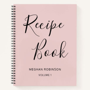 Girly Script Cookbook Blush Personalised Recipe No Notebook