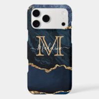 Girly Script Monogram Navy Blue Agate Geode