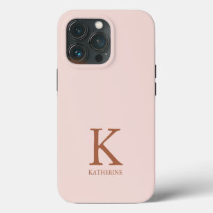 Girly serif monogram name plain blush pink stylish iPhone 13 pro case