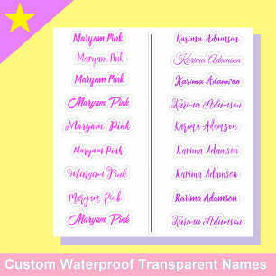 (Girly Set of 18) Transparent Simple Name Stickers