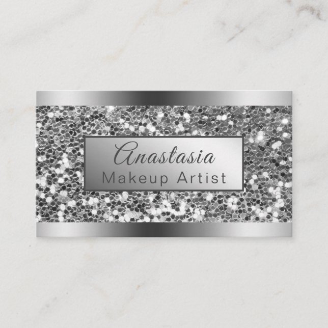 Girly Shimmer Foil Silver Glitter Business Card (Front)