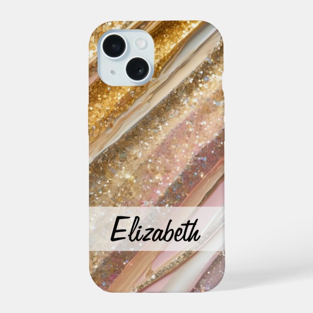 Girly Shimmering Pastel Glitter iPhone 15 Case (Back)