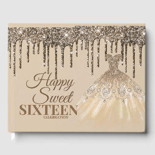 Girly Shining Glitter Drip Spark Sweet 16 Birthday Guest Book
