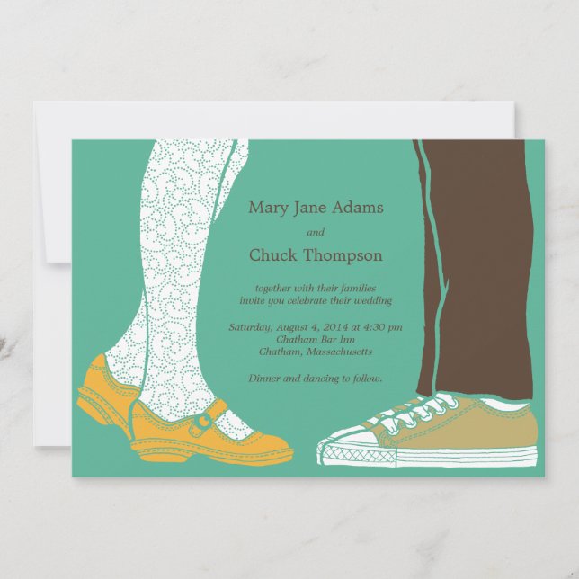Girly Shoes & Sneakers Illustrated Wedding (Mint) Invitation (Front)