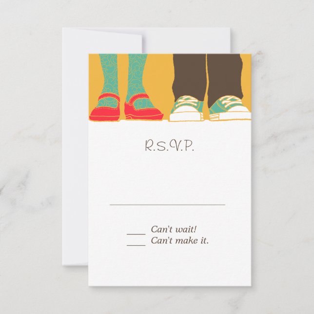 Girly Shoes & Sneakers Illustrated Wedding Yellow RSVP Card (Front)