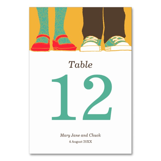 Girly Shoes & Sneakers Illustrated Wedding Yellow Table Number (Front)