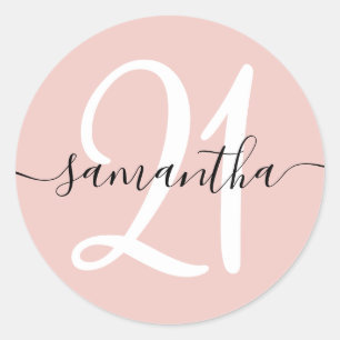 Girly Signature Personalised Number 21 Blush Classic Round Sticker