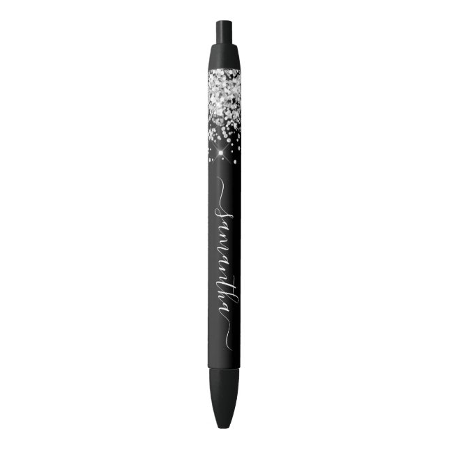 Girly Signature Silver Glitter on Black Black Ink Pen (Front Vertical)