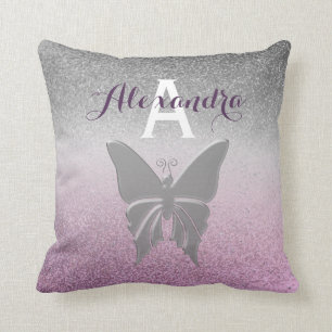 Girly Silver and Purple Monogrammed Cushion