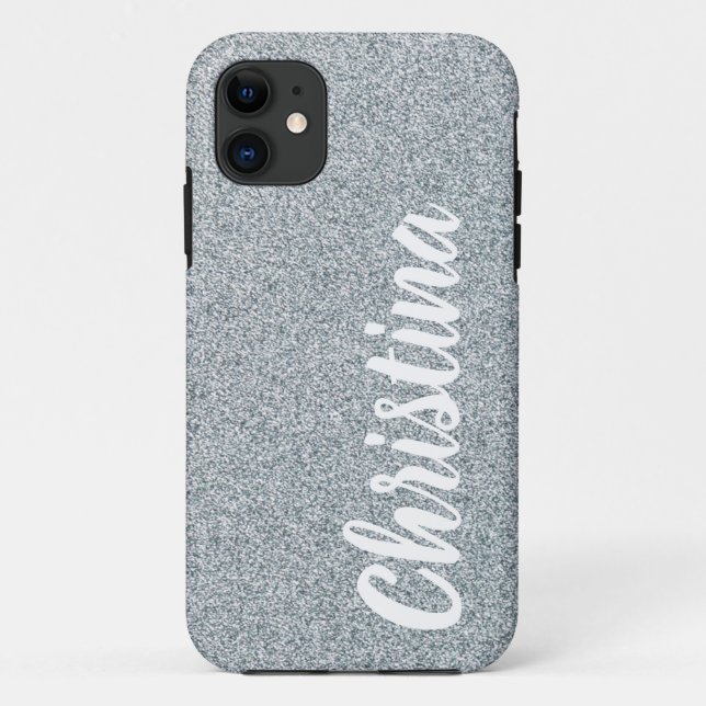 Girly Silver Glitter Name Personalised Case-Mate iPhone Case (Back)