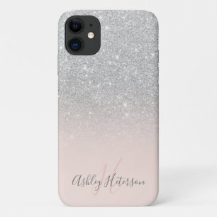 Girly silver glitter ombre sparkles monogrammed Case-Mate iPhone case