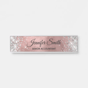 Girly Silver Glitter Rose Gold Ombre Foil Door Sign
