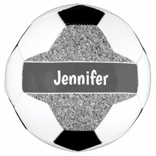 Girly Silver Glitter Sparkle Personalised Kids Soccer Ball