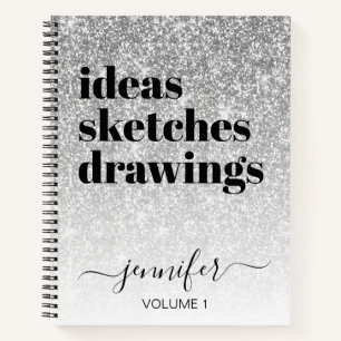 Girly Silver Glitter Your Name Sketchbook Notebook