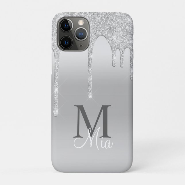 Girly Silver Grey Sparkle Glitter Bling Monogram  Case-Mate iPhone Case (Back)
